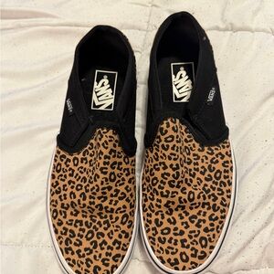 Vans Black and Brown Leopard Slip-Ons